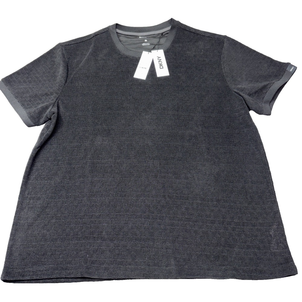 DKNY Black Textured, Geometric Jacquard Knit Short Sleeve Shirt NWT XL